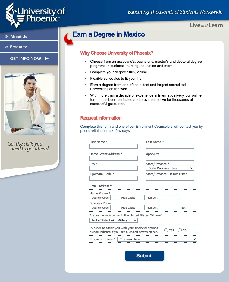 University of Phoenix Landing Page Example